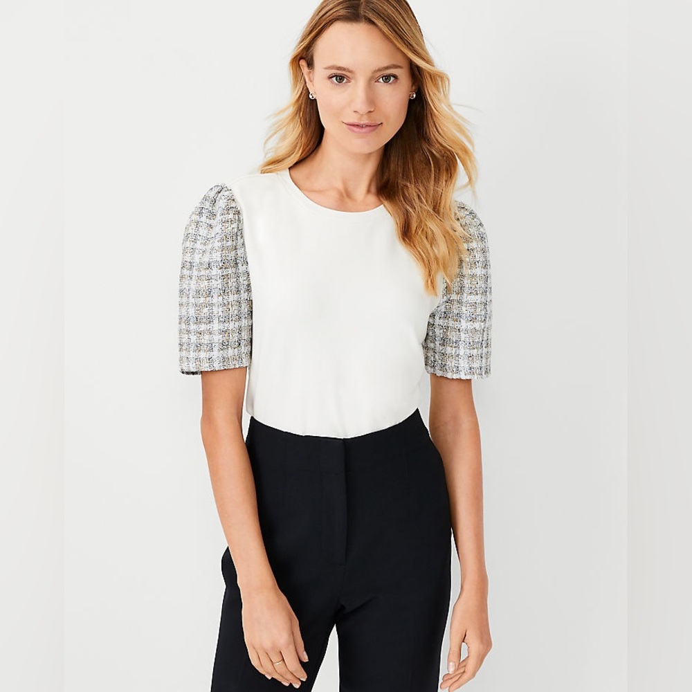 Tweed Sleeve Ponte Top
